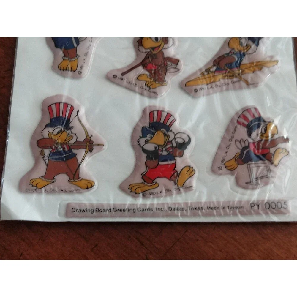 Lot 1984 Olympics Magnets 3 Packs + 3 Puffy 3D Perk Up Stickers Sam The Eagle